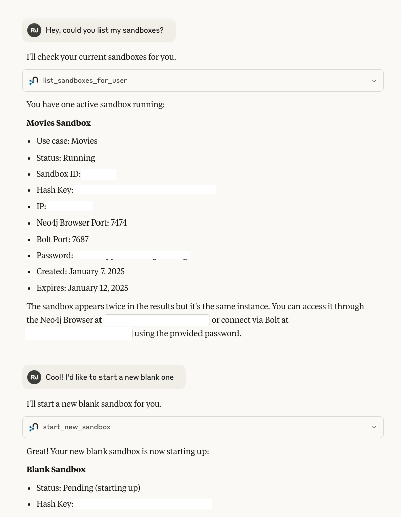 mcp neo4j sandbox list create